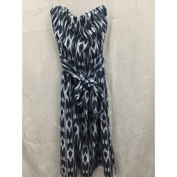 Athleta Ikat Strapless Anywhere Dress Size 2 Blue/White - Picture 9 of 11